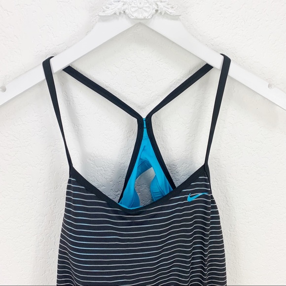 Nike Black Blue Striped Tankini Swim Top - Picture 4 of 10